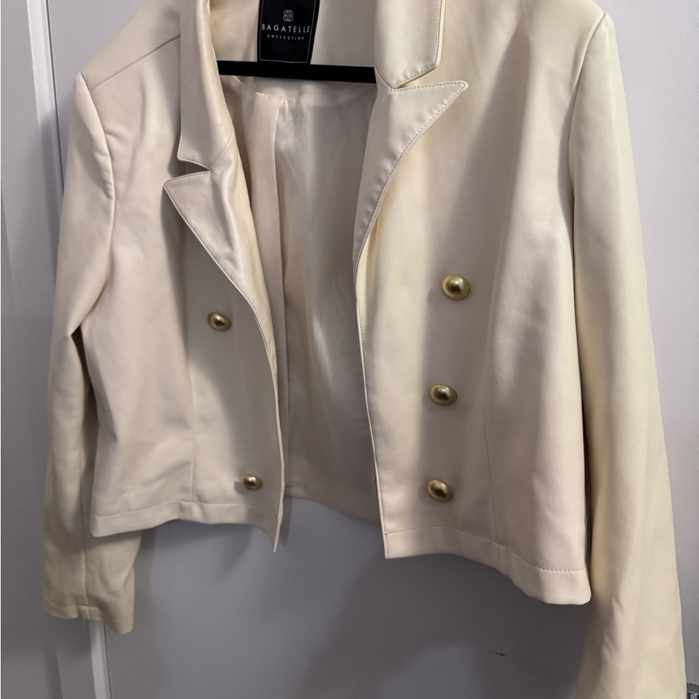Saga Furs Women's Ivory Blazer with Gold Buttons